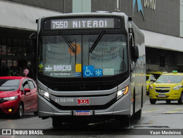 Auto Viação 1001 RJ 108.1198 na cidade de Rio de Janeiro, Rio de Janeiro, Brasil, por Yaan Medeiros. ID da foto: 9671592.