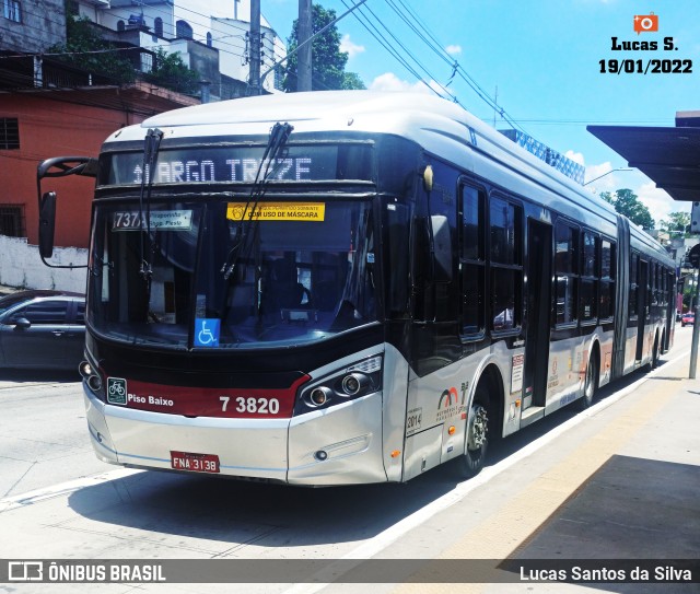 Viação Metrópole Paulista - Zona Sul 7 3820 na cidade de São Paulo, São Paulo, Brasil, por Lucas Santos da Silva. ID da foto: 9676688.