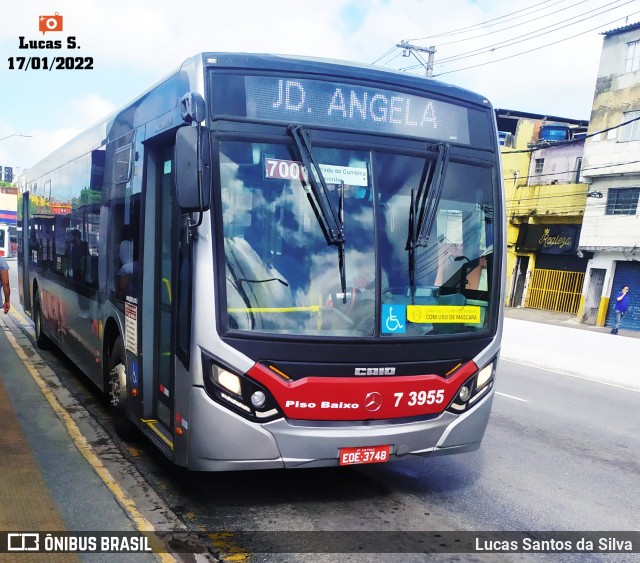 Viação Metrópole Paulista - Zona Sul 7 3955 na cidade de São Paulo, São Paulo, Brasil, por Lucas Santos da Silva. ID da foto: 9676701.