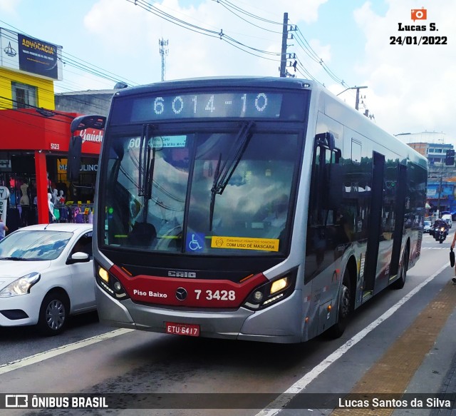 Viação Metrópole Paulista - Zona Sul 7 3428 na cidade de São Paulo, São Paulo, Brasil, por Lucas Santos da Silva. ID da foto: 9689581.