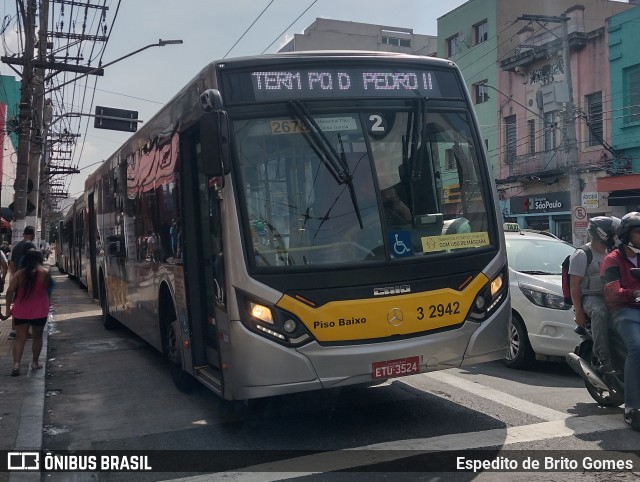 Viação Metrópole Paulista - Zona Leste 3 2942 na cidade de São Paulo, São Paulo, Brasil, por Espedito de Brito Gomes. Número da foto: #9691699.