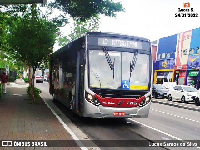 Viação Campo Belo 7 2492 na cidade de São Paulo, São Paulo, Brasil, por Lucas Santos da Silva. ID da foto: 9698209.