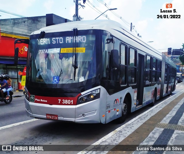 Viação Metrópole Paulista - Zona Sul 7 3801 na cidade de São Paulo, São Paulo, Brasil, por Lucas Santos da Silva. ID da foto: 9698219.