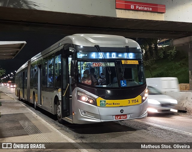 Viação Metrópole Paulista - Zona Leste 3 1154 na cidade de São Paulo, São Paulo, Brasil, por Matheus Stos. Oliveira. Número da foto: #9703074.