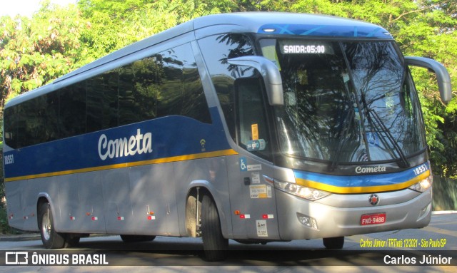 Viação Cometa 18551 na cidade de São Paulo, São Paulo, Brasil, por Carlos Júnior. ID da foto: 9630214.