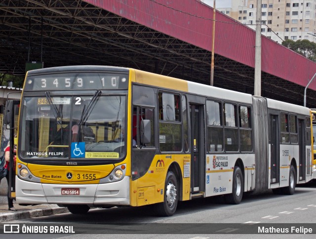 Viação Metrópole Paulista - Zona Leste 3 1555 na cidade de São Paulo, São Paulo, Brasil, por Matheus Felipe. ID da foto: 9630918.