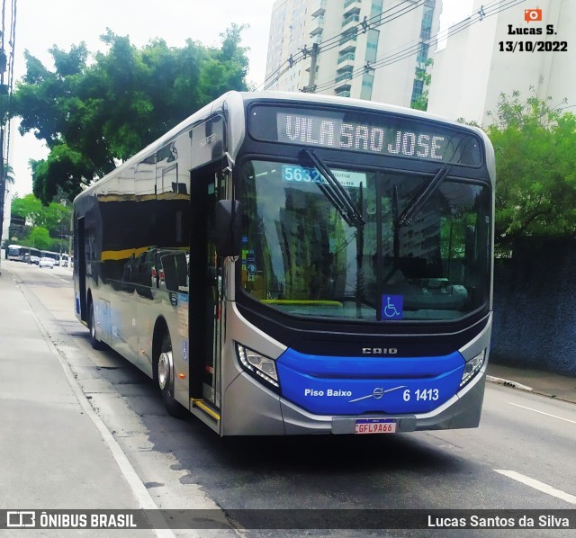 Viação Grajaú S.A. 6 1413 na cidade de São Paulo, São Paulo, Brasil, por Lucas Santos da Silva. ID da foto: 10480011.