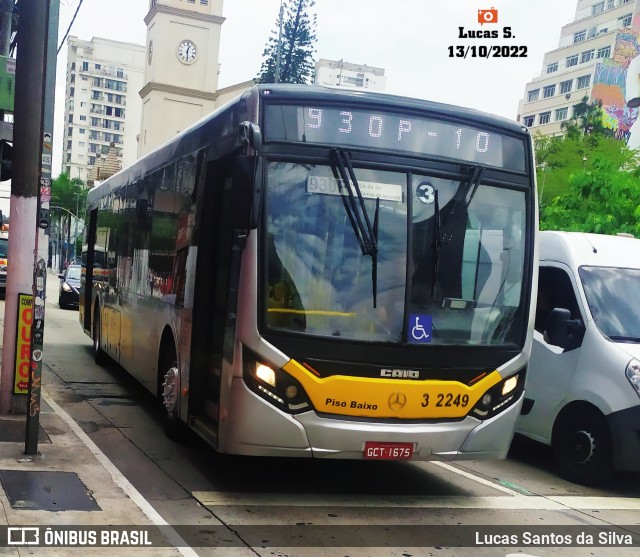 Viação Metrópole Paulista - Zona Leste 3 2249 na cidade de São Paulo, São Paulo, Brasil, por Lucas Santos da Silva. ID da foto: 10481646.