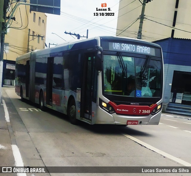 Viação Metrópole Paulista - Zona Sul 7 3949 na cidade de São Paulo, São Paulo, Brasil, por Lucas Santos da Silva. ID da foto: 10498795.