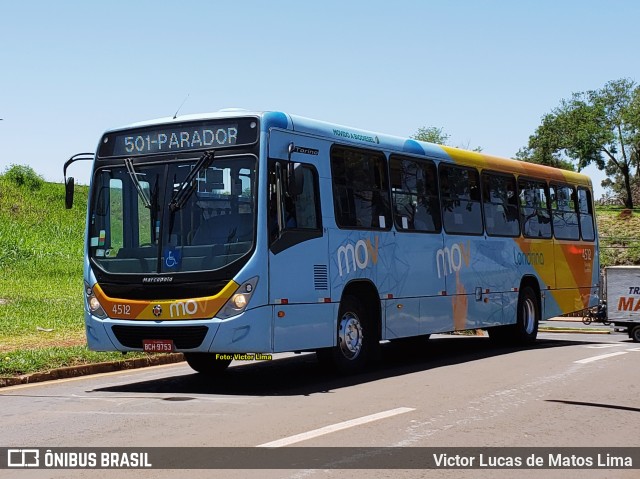 TCGL - Transportes Coletivos Grande Londrina 4512 na cidade de Londrina, Paraná, Brasil, por Victor Lucas de Matos Lima. Número da foto: #10519321.