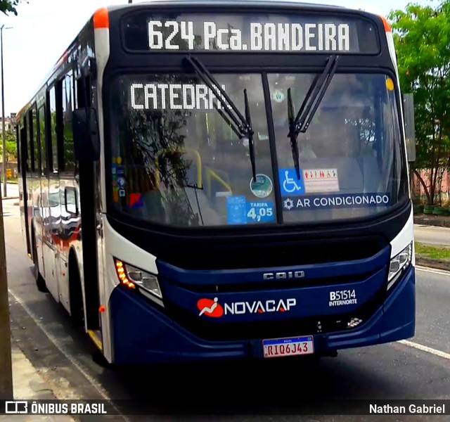 Viação Novacap B51514 na cidade de Rio de Janeiro, Rio de Janeiro, Brasil, por Nathan Gabriel. Número da foto: #10530476.
