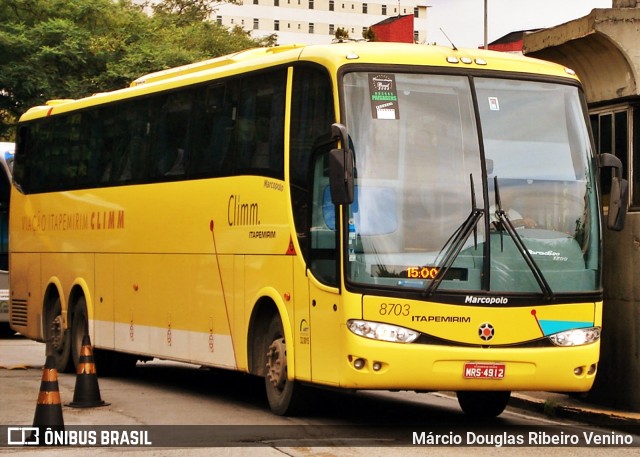 Viação Itapemirim 8703 na cidade de São Paulo, São Paulo, Brasil, por Márcio Douglas Ribeiro Venino. ID da foto: 10537070.