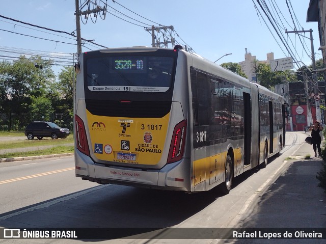 Viação Metrópole Paulista - Zona Leste 3 1817 na cidade de São Paulo, São Paulo, Brasil, por Rafael Lopes de Oliveira. ID da foto: 10594202.