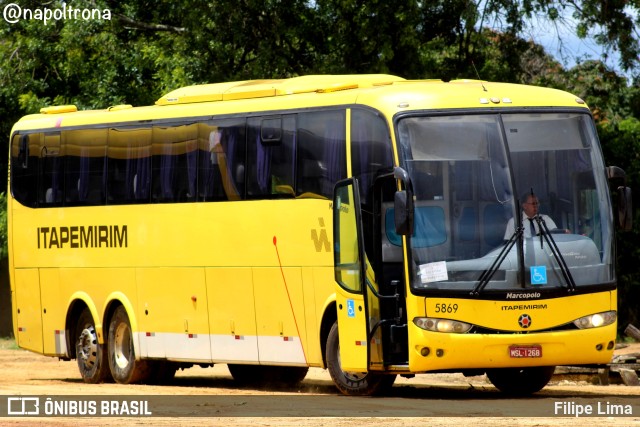 Viação Itapemirim 5869 na cidade de Vitória da Conquista, Bahia, Brasil, por Filipe Lima. Número da foto: #10554938.