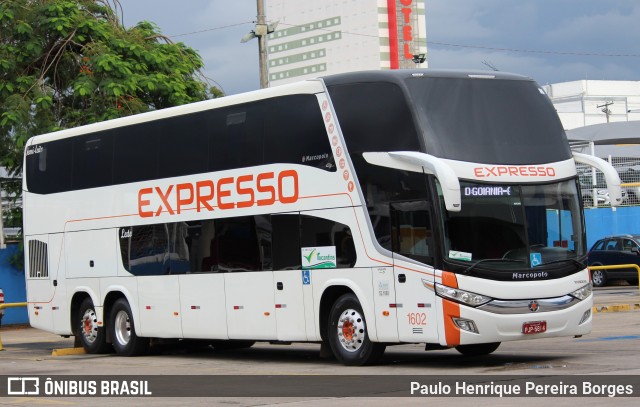 Expresso Transporte e Turismo Ltda. 1602 na cidade de Goiânia, Goiás, Brasil, por Paulo Henrique Pereira Borges. ID da foto: 10681002.