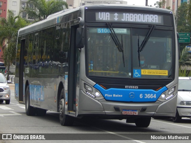 Viação Paratodos > São Jorge > Metropolitana São Paulo > Mobibrasil 6 3664 na cidade de São Paulo, São Paulo, Brasil, por Nicolas Matheusz. Número da foto: #10708090.