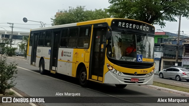 Viação Metrópole Paulista - Zona Leste 3 2834 na cidade de São Paulo, São Paulo, Brasil, por Alex Marques. ID da foto: 10626067.