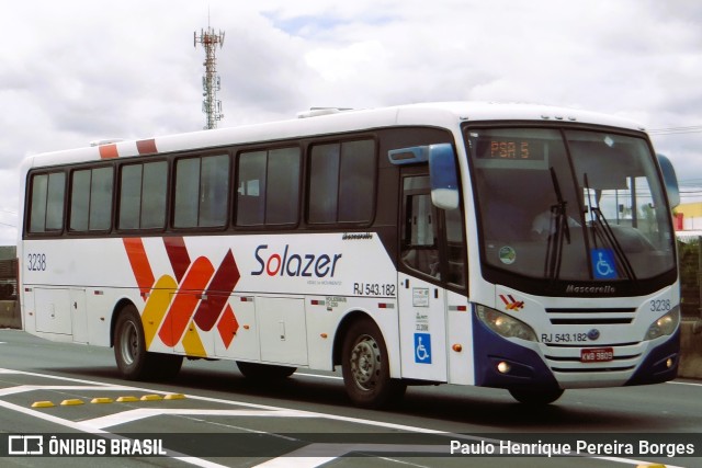 Solazer Transportes e Turismo 3238 na cidade de Resende, Rio de Janeiro, Brasil, por Paulo Henrique Pereira Borges. Número da foto: #10628700.