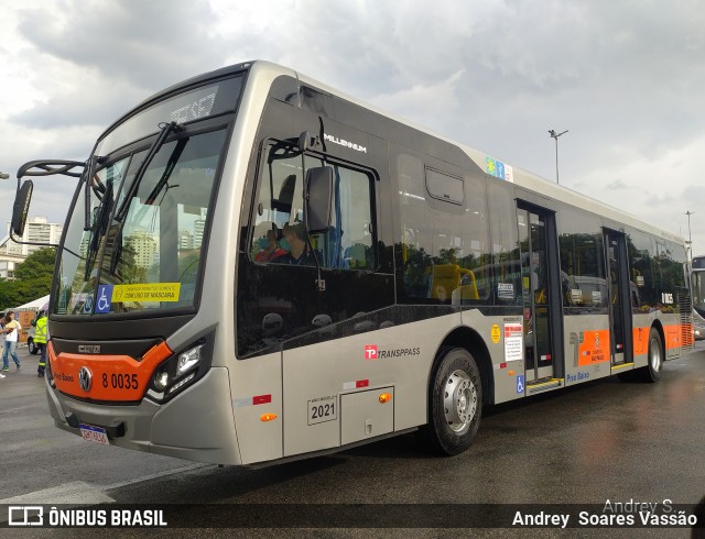 TRANSPPASS - Transporte de Passageiros 8 0035 na cidade de São Paulo, São Paulo, Brasil, por Andrey  Soares Vassão. ID da foto: 10630494.