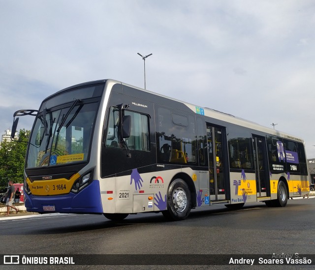 Viação Metrópole Paulista - Zona Leste 3 1664 na cidade de São Paulo, São Paulo, Brasil, por Andrey  Soares Vassão. ID da foto: 10634029.