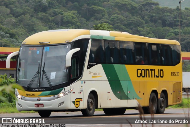 Empresa Gontijo de Transportes 18635 na cidade de Divino, Minas Gerais, Brasil, por Athos Lauriano do Prado. ID da foto: 10641702.