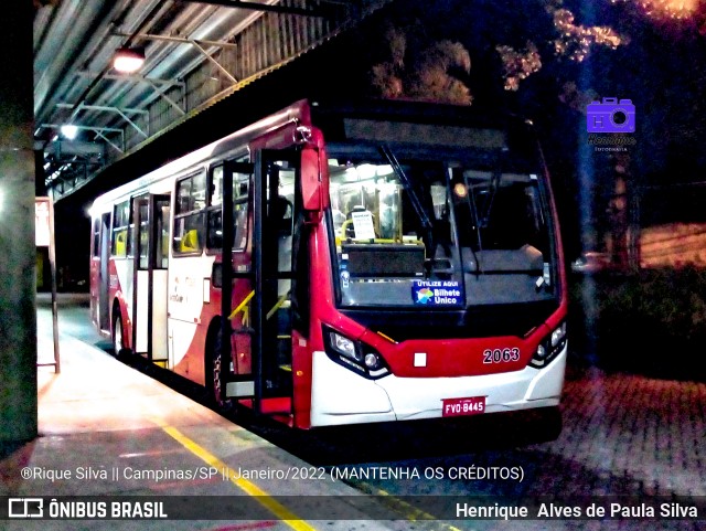 Itajaí Transportes Coletivos 2063 na cidade de Campinas, São Paulo, Brasil, por Henrique Alves de Paula Silva. ID da foto: 9713566.