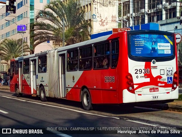 Itajaí Transportes Coletivos 2936 na cidade de Campinas, São Paulo, Brasil, por Henrique Alves de Paula Silva. ID da foto: 9761731.