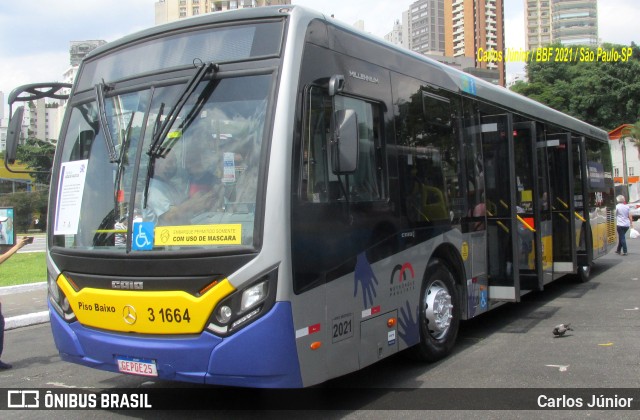 Viação Metrópole Paulista - Zona Leste 3 1664 na cidade de São Paulo, São Paulo, Brasil, por Carlos Júnior. ID da foto: 9762522.