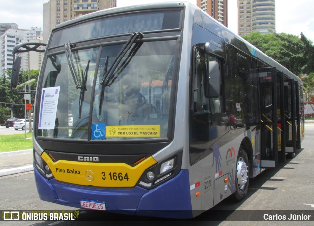 Viação Metrópole Paulista - Zona Leste 3 1664 na cidade de São Paulo, São Paulo, Brasil, por Carlos Júnior. ID da foto: 9769322.