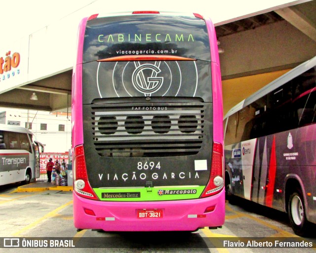 Viação Garcia 8694 na cidade de Sorocaba, São Paulo, Brasil, por Flavio Alberto Fernandes. ID da foto: 9772030.