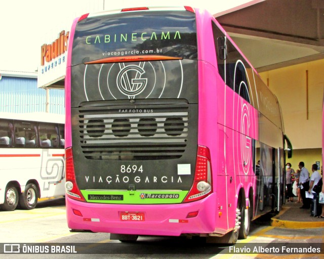 Viação Garcia 8694 na cidade de Sorocaba, São Paulo, Brasil, por Flavio Alberto Fernandes. ID da foto: 9772061.