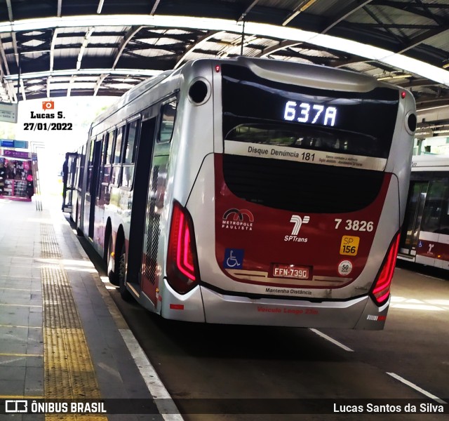 Viação Metrópole Paulista - Zona Sul 7 3826 na cidade de São Paulo, São Paulo, Brasil, por Lucas Santos da Silva. Número da foto: #9717190.