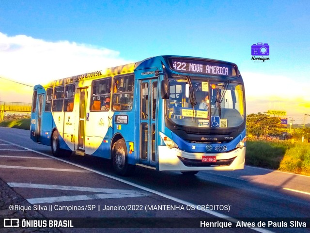 Onicamp Transporte Coletivo 4913 na cidade de Campinas, São Paulo, Brasil, por Henrique Alves de Paula Silva. Número da foto: #9727981.