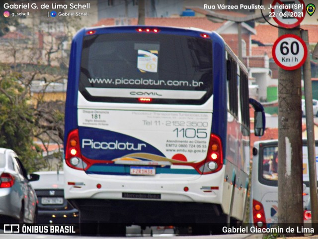 Piccolotur Transportes Turísticos 1105 na cidade de Jundiaí, São Paulo, Brasil, por Gabriel Giacomin de Lima. ID da foto: 9729881.