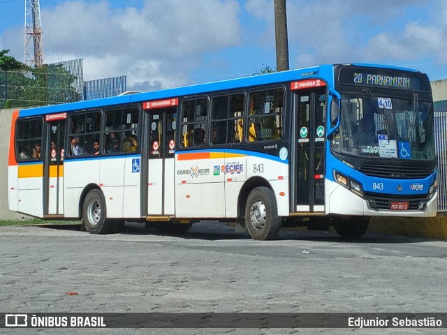 Transcol - Transportes Coletivos Ltda. 843 na cidade de Recife, Pernambuco, Brasil, por Edjunior Sebastião. ID da foto: 9825100.