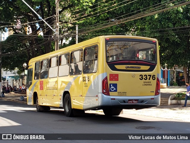 TCGL - Transportes Coletivos Grande Londrina 3376 na cidade de Londrina, Paraná, Brasil, por Victor Lucas de Matos Lima. ID da foto: 9825344.