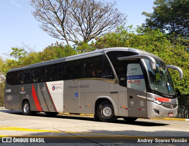 Empresa de Ônibus Pássaro Marron 91.008 na cidade de São Paulo, São Paulo, Brasil, por Andrey  Soares Vassão. ID da foto: 9836259.