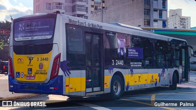 Viação Metrópole Paulista - Zona Leste 3 2440 na cidade de São Paulo, São Paulo, Brasil, por Guilherme  Palma. ID da foto: 9870573.