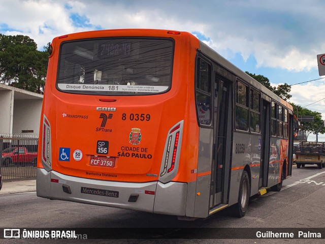 TRANSPPASS - Transporte de Passageiros 8 0359 na cidade de São Paulo, São Paulo, Brasil, por Guilherme  Palma. ID da foto: 9872733.