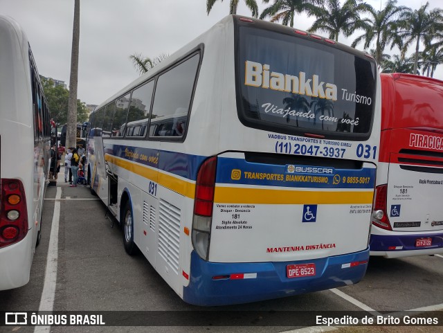 Biankka Transportadora Turística 031 na cidade de Aparecida, São Paulo, Brasil, por Espedito de Brito Gomes. ID da foto: 9918894.