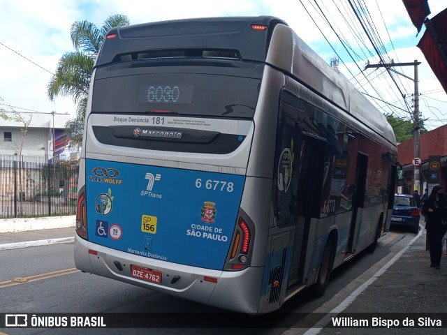 Transwolff Transportes e Turismo 6 6778 na cidade de São Paulo, São Paulo, Brasil, por William Bispo da Silva. ID da foto: 9919686.