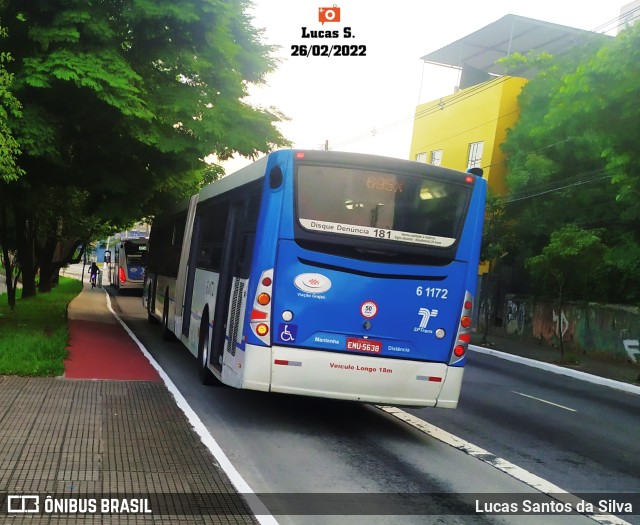 Viação Grajaú S.A. 6 1172 na cidade de São Paulo, São Paulo, Brasil, por Lucas Santos da Silva. Número da foto: #9925185.