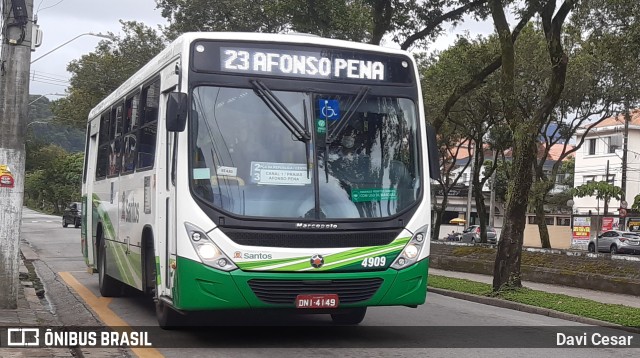 Viação Piracicabana Santos 4909 na cidade de Santos, São Paulo, Brasil, por Davi Cesar. ID da foto: 9930521.