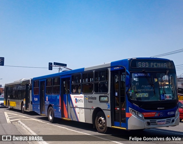 Radial Transporte Coletivo 41.684 na cidade de São Paulo, São Paulo, Brasil, por Felipe Goncalves do Vale. ID da foto: 9953056.