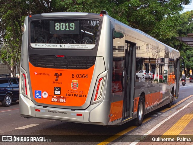 TRANSPPASS - Transporte de Passageiros 8 0364 na cidade de São Paulo, São Paulo, Brasil, por Guilherme  Palma. ID da foto: 9887459.