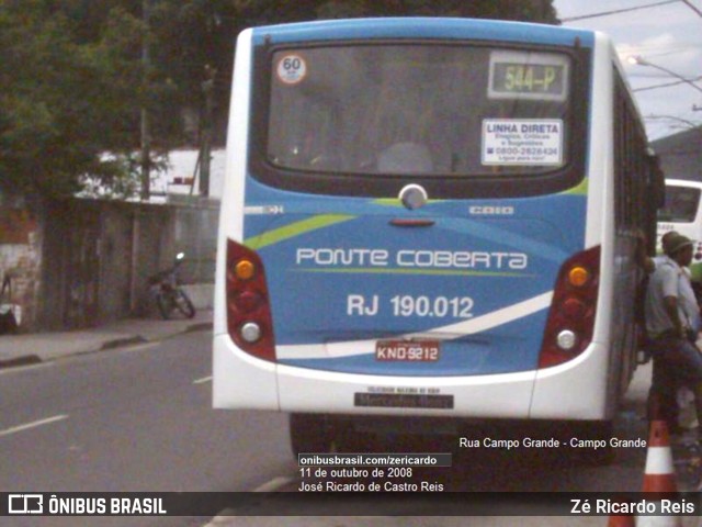 Viação Ponte Coberta RJ 190.012 na cidade de Rio de Janeiro, Rio de Janeiro, Brasil, por Zé Ricardo Reis. Número da foto: #9992601.