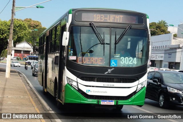 Expresso Caribus Transportes 3024 na cidade de Cuiabá, Mato Grosso, Brasil, por Leon Gomes. ID da foto: 9993182.