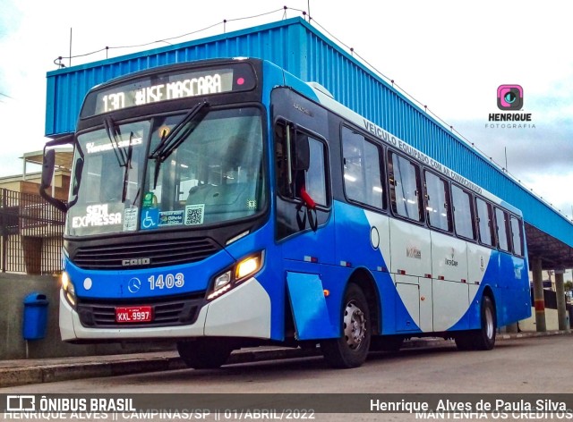 VB Transportes e Turismo 1403 na cidade de Campinas, São Paulo, Brasil, por Henrique Alves de Paula Silva. Número da foto: #10001923.