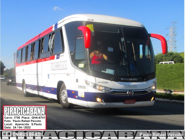 Viação Piracicabana 1736 na cidade de Aparecida, São Paulo, Brasil, por Paulo Rafael Peixoto. Número da foto: #10003706.