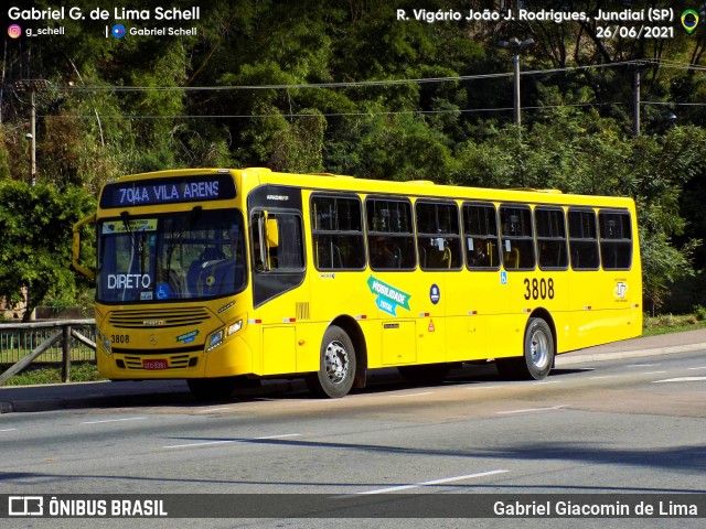 Auto Ônibus Três Irmãos 3808 na cidade de Jundiaí, São Paulo, Brasil, por Gabriel Giacomin de Lima. ID da foto: 10004524.